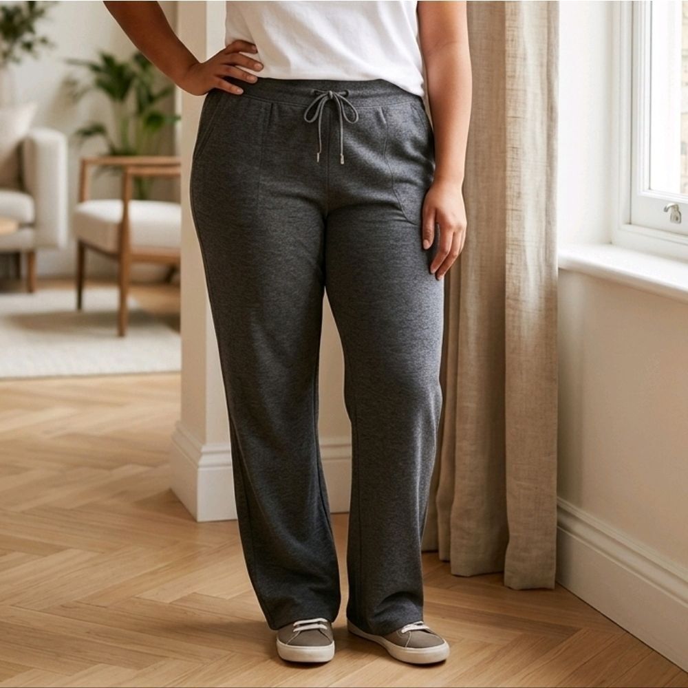 Women's Venezia Plus 22/24 Heather Gray Wide Leg Knit Pull-On Casual Comfy Pants